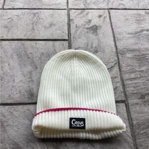 Women's or Teen Girl's Winter Hat White w Pink Sparkle Trim